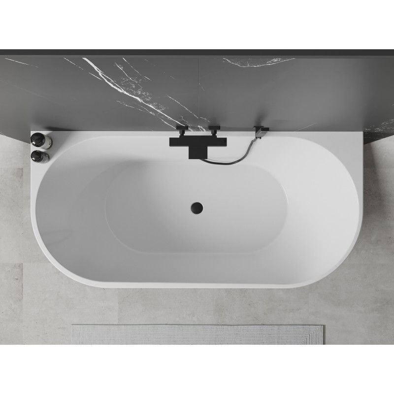 Mexen Oval baignoire autoportante adossée 170 x 80 cm, blanche/noire, trop-plein noir - 52671708075-70