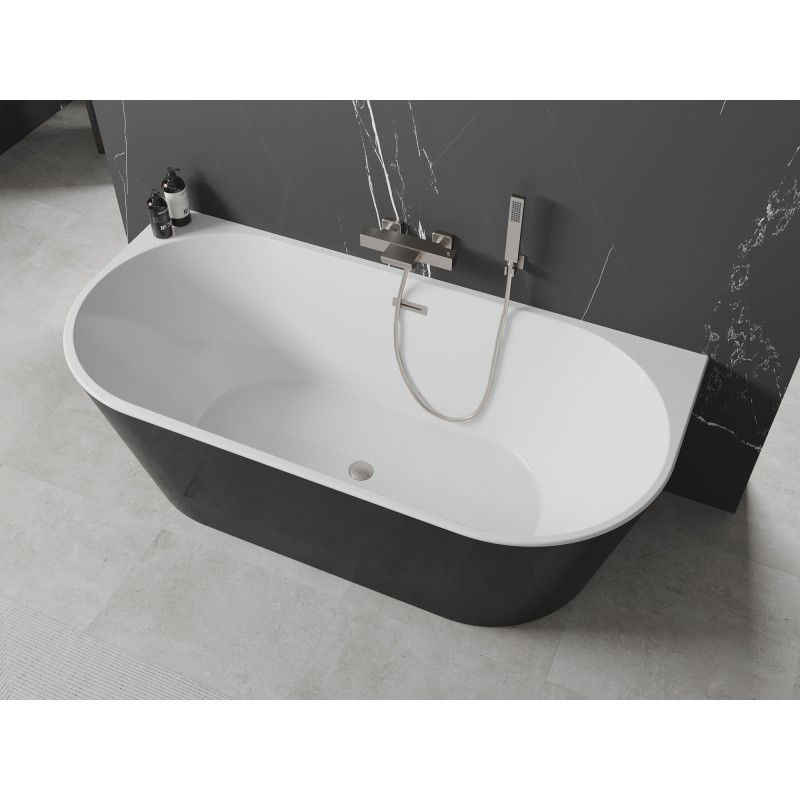 Mexen Oval baignoire autoportante contre le mur 170 x 80 cm, blanc/noir, trop-plein nickel brossé - 52671708075-97