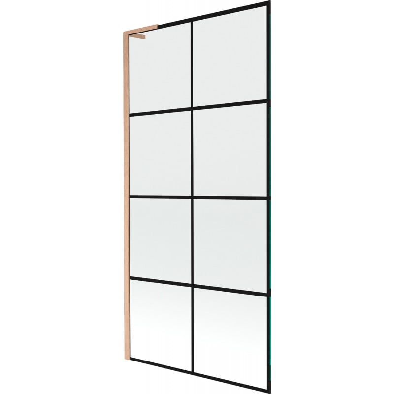 Mexen Next L paroi de baignoire 1 volet 90 x 150 cm, grille noire, cuivre brossé - 895-090-000-03-77-65
