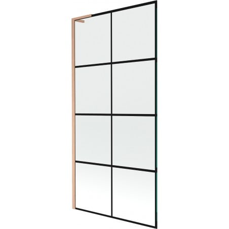 Mexen Next L paroi de baignoire 1 volet 90 x 150 cm, grille noire, cuivre brossé - 895-090-000-03-77-65