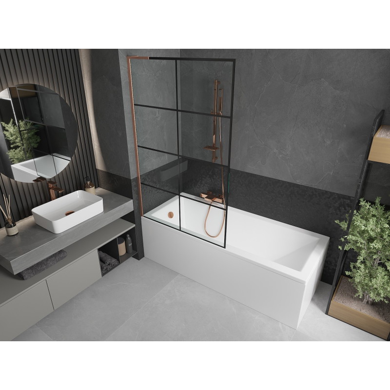 Mexen Next L paroi de baignoire 1 volet 100 x 150 cm, grille noire, cuivre brossé - 895-100-000-03-77-65