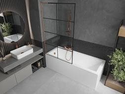 Mexen Next L paroi de baignoire 1 volet 100 x 150 cm, grille noire, cuivre brossé - 895-100-000-03-77-65