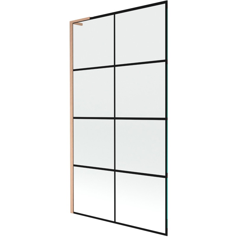 Mexen Next L paroi de baignoire 1 volet 100 x 150 cm, grille noire, cuivre brossé - 895-100-000-03-77-65