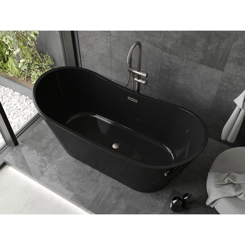 Mexen Montana baignoire autoportante 170 x 80 cm, noire, trop-plein nickel brossé - 52011708070-97
