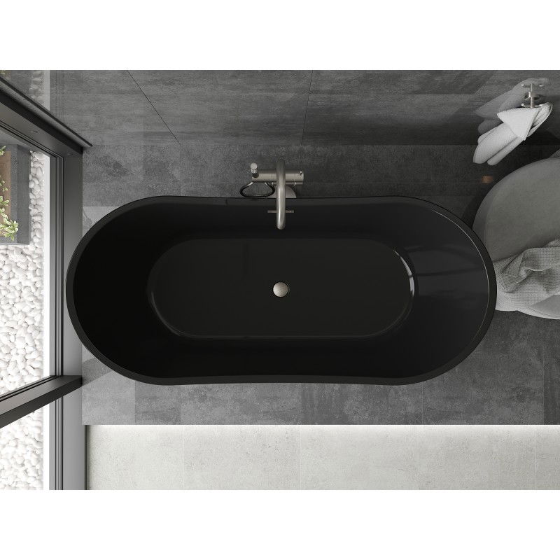 Mexen Montana baignoire autoportante 170 x 80 cm, noire, trop-plein nickel brossé - 52011708070-97