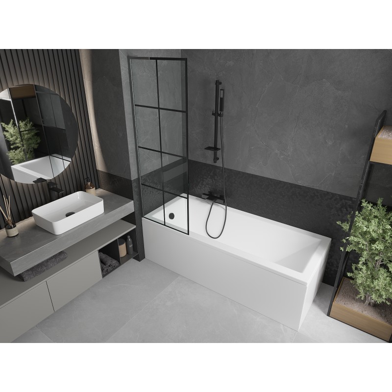 Mexen Next L paroi de baignoire à 1 volet 60 x 150 cm, motif noir, gris pistolet brossé - 895-060-000-03-77-66