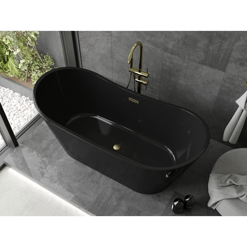 Mexen Montana baignoire autoportante 170 x 80 cm, noire, trop-plein doré brossé - 52011708070-55