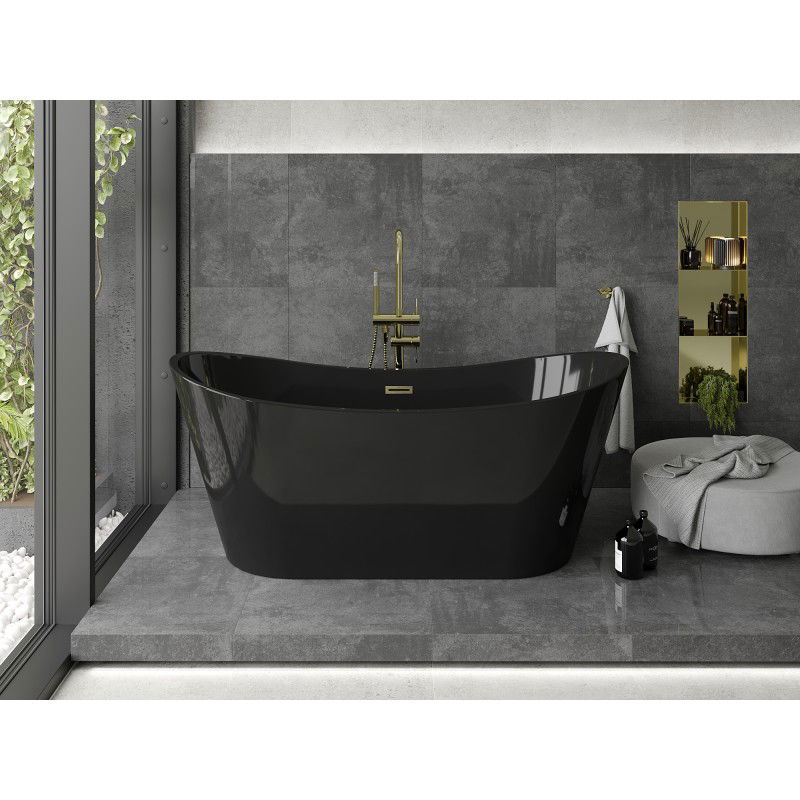 Mexen Montana baignoire autoportante 170 x 80 cm, noire, trop-plein brossé doré - 52011708070-55