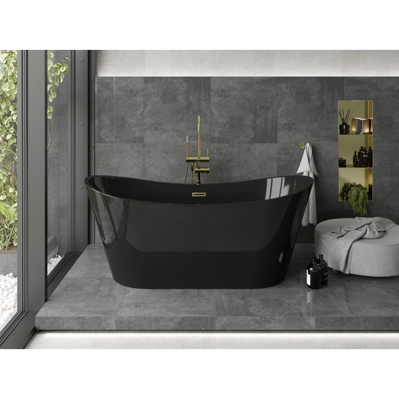 Mexen Montana baignoire autoportante 170 x 80 cm, noire, trop-plein doré brossé - 52011708070-55