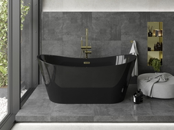 Baignoire Mexen Montana autoportante 170 x 80 cm, noire, trop-plein en or brossé - 52011708070-55