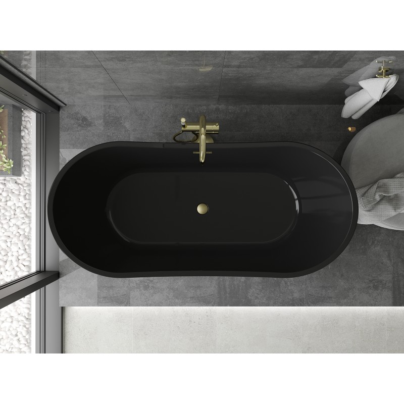 Mexen Montana baignoire autoportante 170 x 80 cm, noire, trop-plein doré brossé - 52011708070-55