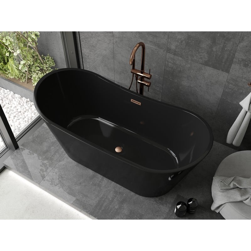Mexen Montana baignoire autoportante 170 x 80 cm, noire, trop-plein cuivre brossé - 52011708070-65