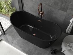 Baignoire Mexen Montana autoportante 170 x 80 cm, noire, évacuation en laiton brossé - 52011708070-65