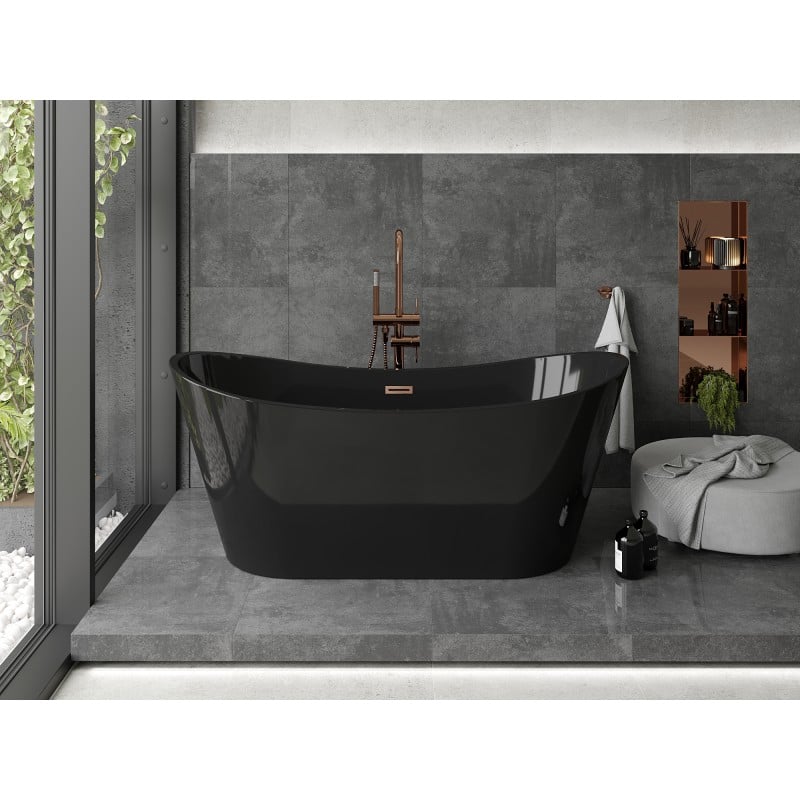 Mexen Montana baignoire autoportante 170 x 80 cm, noire, trop-plein cuivre brossé - 52011708070-65