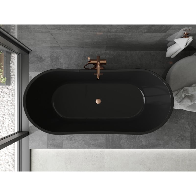 Mexen Montana baignoire autoportante 170 x 80 cm, noire, trop-plein cuivre brossé - 52011708070-65