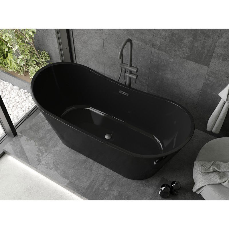 Mexen Montana baignoire autoportante 170 x 80 cm, noire, trop-plein gun gray brossé - 52011708070-66