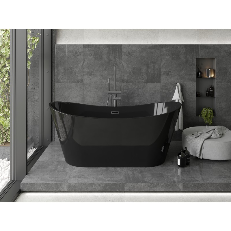 Mexen Montana baignoire autoportante 170 x 80 cm, noire, trop-plein gris canon brossé - 52011708070-66