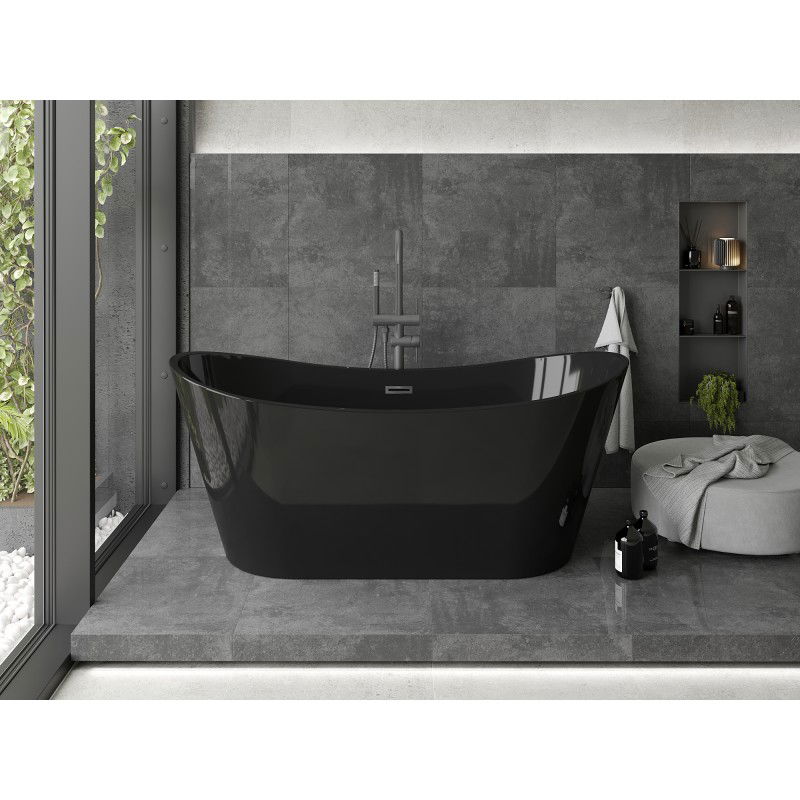 Mexen Montana baignoire autoportante 170 x 80 cm, noire, trop-plein gun gray brossé - 52011708070-66