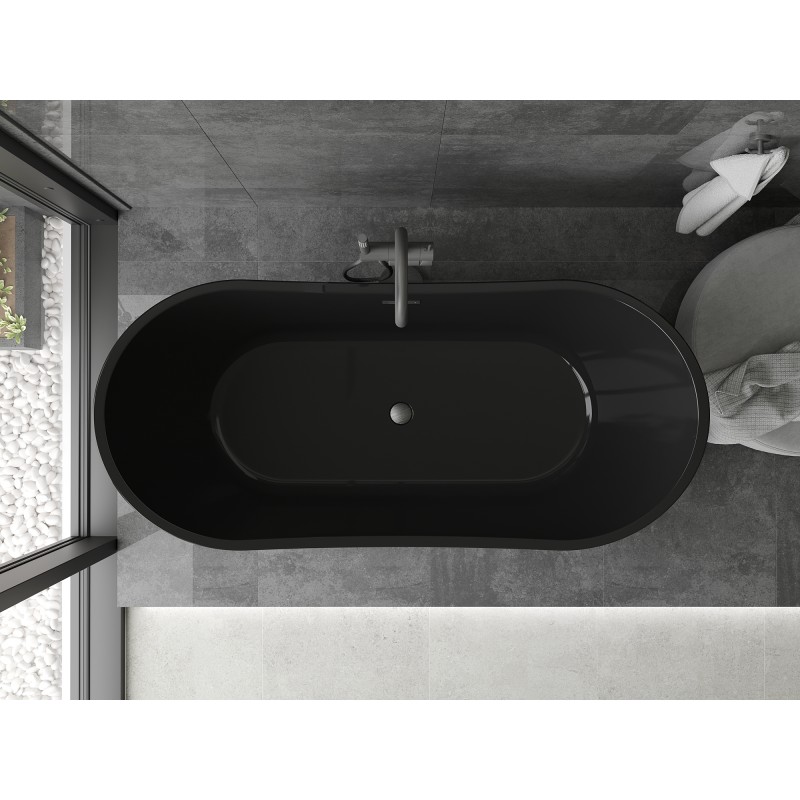 Mexen Montana baignoire autoportante 170 x 80 cm, noire, trop-plein gris canon brossé - 52011708070-66