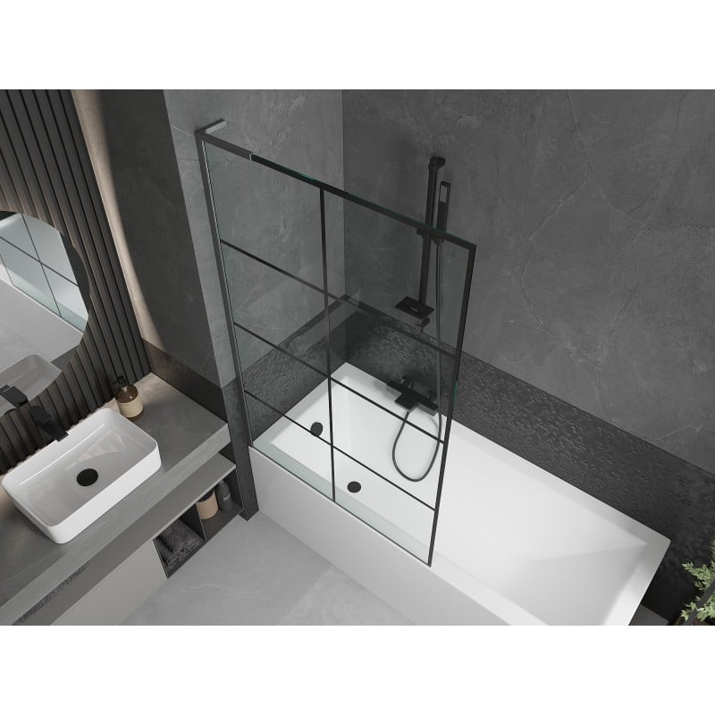 Mexen Next L paroi de baignoire à 1 volet 100 x 150 cm, grille noire, gris gun brossé - 895-100-000-03-77-66