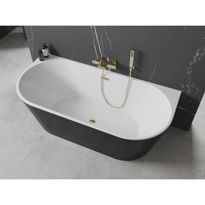 Mexen Oval baignoire autoportante adossée 180 x 80 cm, blanc/noir, trop-plein doré - 52671808075-50