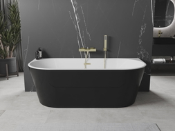 Mexen Oval baignoire autoportante adossée 180 x 80 cm, blanc/noir, trop-plein doré - 52671808075-50