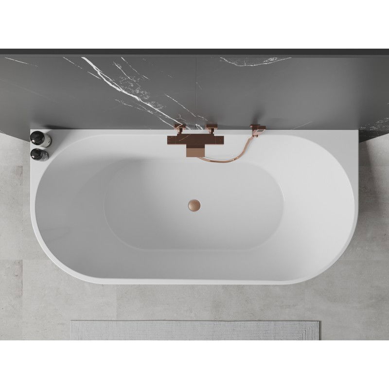 Mexen Oval baignoire autoportante adossée 180 x 80 cm, blanc/noir, trop-plein en cuivre brossé - 52671808075-65