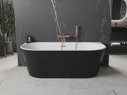 Baignoire Mexen ovale murale 180 x 80 cm, blanc/noir, trop-plein en or rose - 52671808075-60