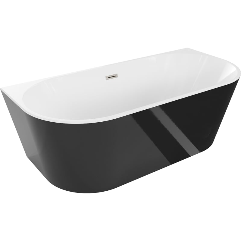 Mexen Oval baignoire autoportante adossée 180 x 80 cm, blanche/noire, trop-plein en nickel brossé - 52671808075-97