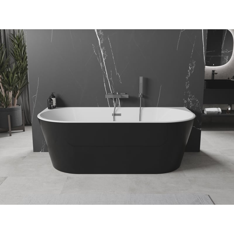 Mexen Oval baignoire autoportante murale 180 x 80 cm, blanc/noir, trop-plein métal gun - 52671808075-95
