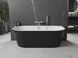 Mexen Oval baignoire autoportante adossée 180 x 80 cm, blanche/noire, trop-plein en nickel brossé - 52671808075-97