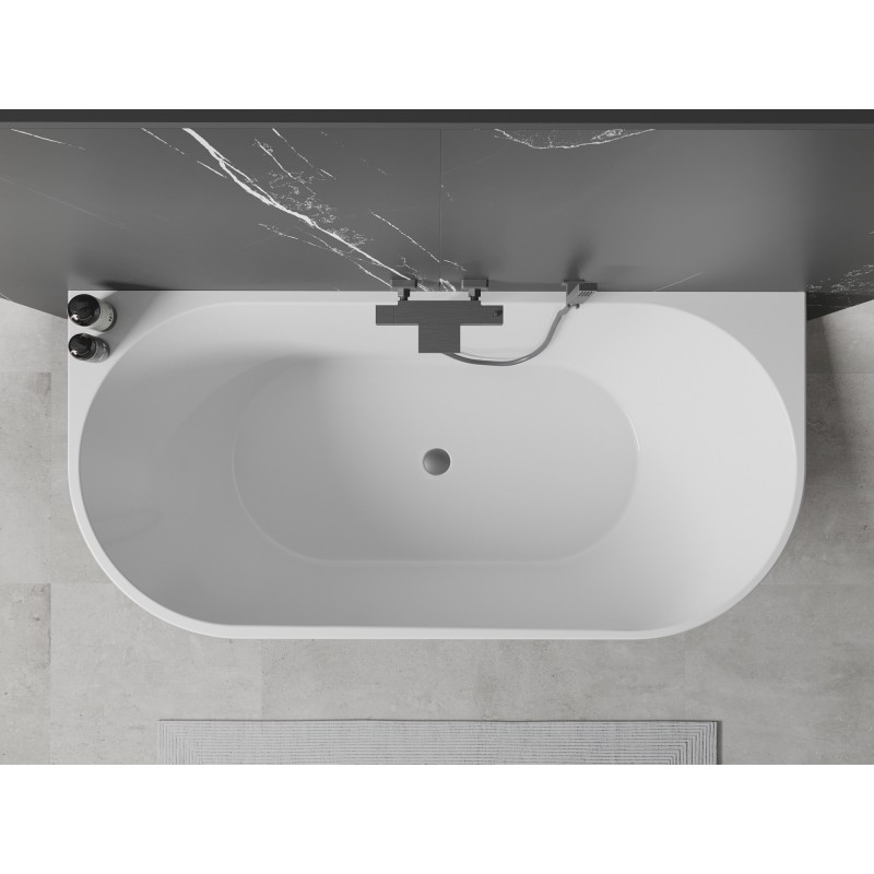 Mexen Oval baignoire autoportante murale 180 x 80 cm, blanc/noir, trop-plein métal gun - 52671808075-95