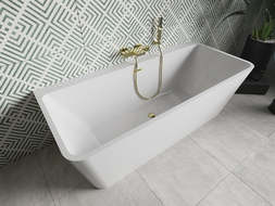 Baignoire Mexen Volta à poser contre le mur 170 x 75 cm, blanche, avec trop-plein doré - 51131707500-50
