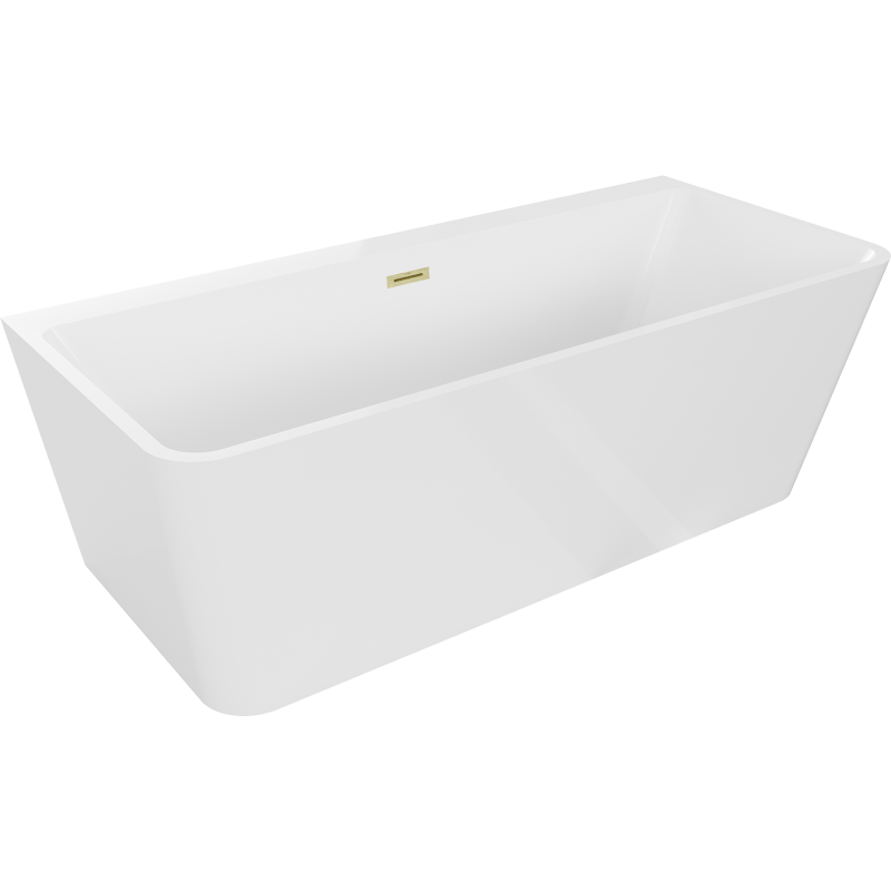 Mexen Volta baignoire autoportante murale 150 x 75 cm, blanche, trop-plein doré brossé - 51131507500-55