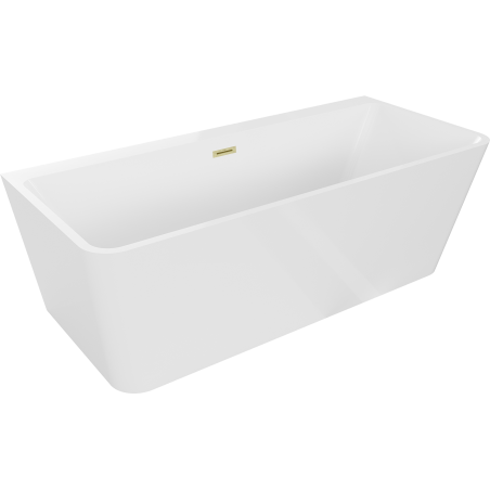 Mexen Volta baignoire autoportante murale 150 x 75 cm, blanche, trop-plein doré brossé - 51131507500-55
