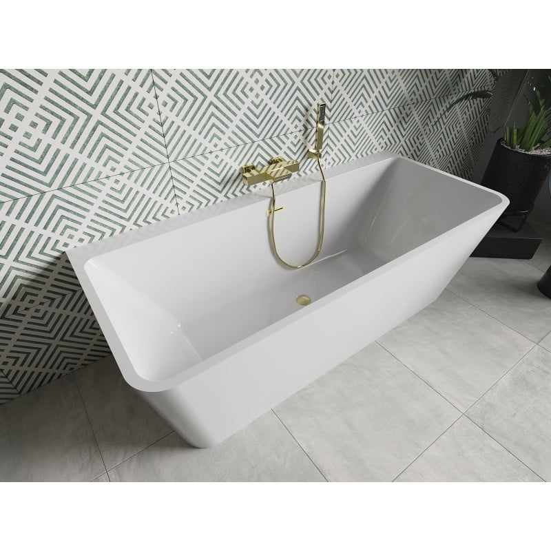 Mexen Volta baignoire autoportante murale 150 x 75 cm, blanche, trop-plein doré brossé - 51131507500-55