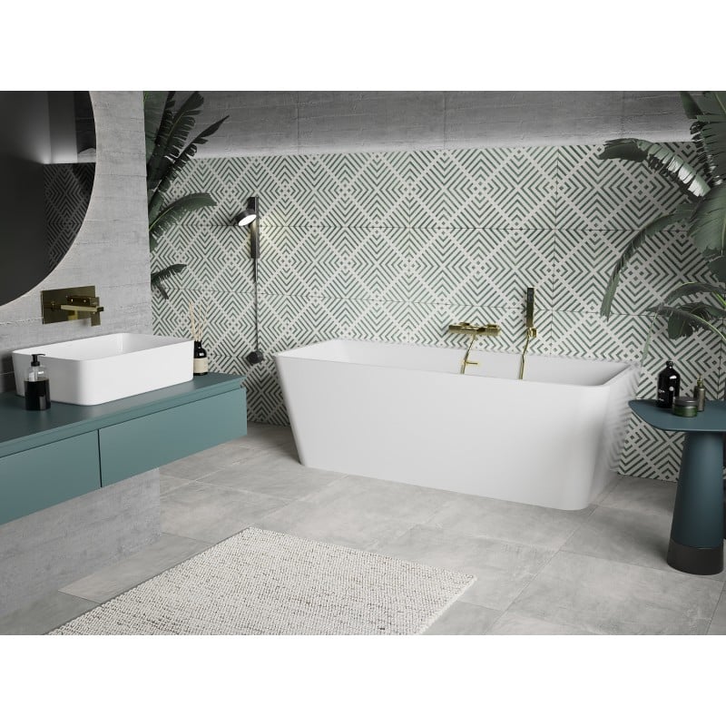 Mexen Volta baignoire autoportante murale 150 x 75 cm, blanche, trop-plein doré brossé - 51131507500-55