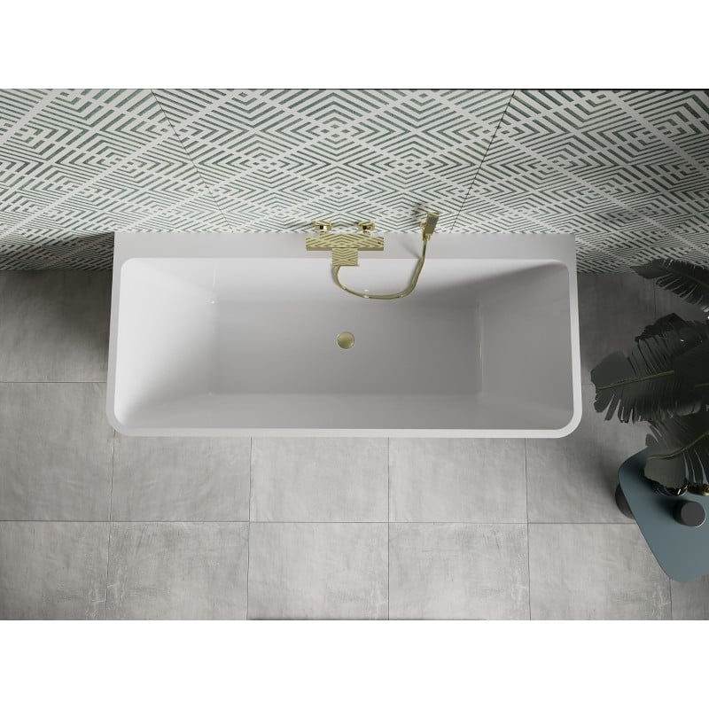 Mexen Volta baignoire autoportante murale 150 x 75 cm, blanche, trop-plein doré brossé - 51131507500-55