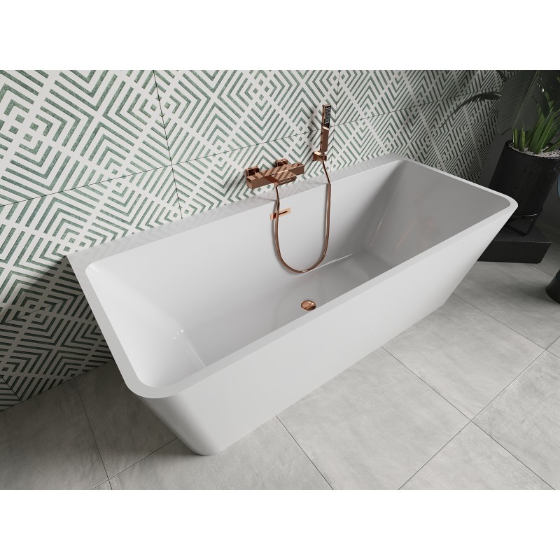 Mexen Volta baignoire autoportante murale 150 x 75 cm, blanche, trop-plein or rose - 51131507500-60
