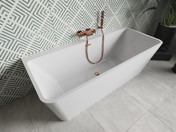 Baignoire Mexen Volta sur pied murale 150 x 75 cm, blanche, vidage en or rose - 51131507500-60
