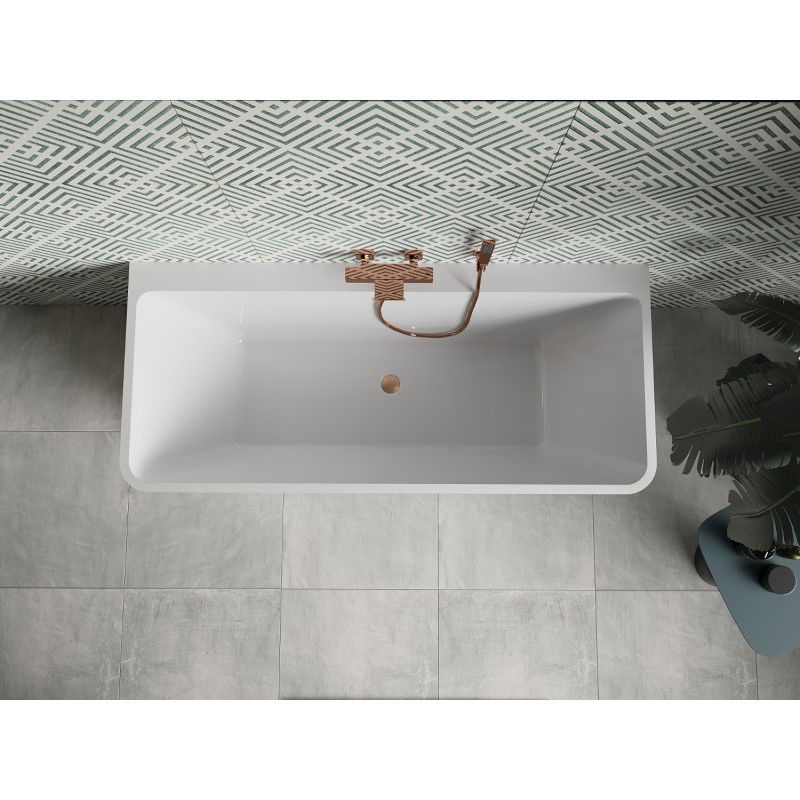 Mexen Volta baignoire autoportante murale 170 x 75 cm, blanche, trop-plein cuivre brossé - 51131707500-65
