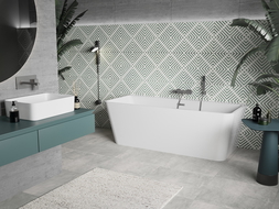 Mexen Volta baignoire murale autoportante 150 x 75 cm, blanche, évacuation gris acier brossé - 51131507500-66