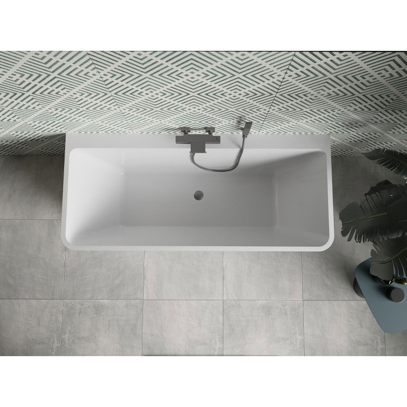 Mexen Volta baignoire autoportante à poser contre un mur 150 x 75 cm, blanche, trop-plein gris canon brossé - 51131507500-66