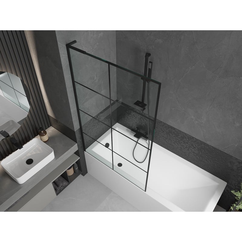 Mexen Next L paroi de baignoire 1 volet 100 x 150 cm, grille noire, noir - 895-100-000-03-77-70