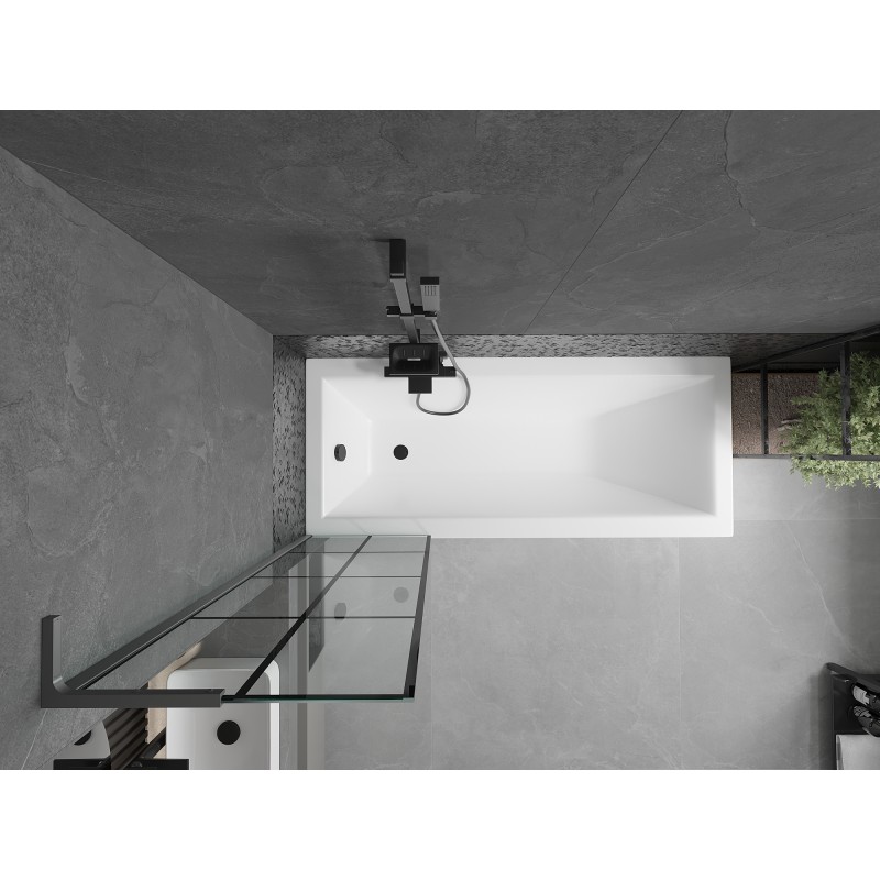 Mexen Next L pare-douche à 1 panneau 50 x 150 cm, grille noire, métal gun - 895-050-000-03-77-95
