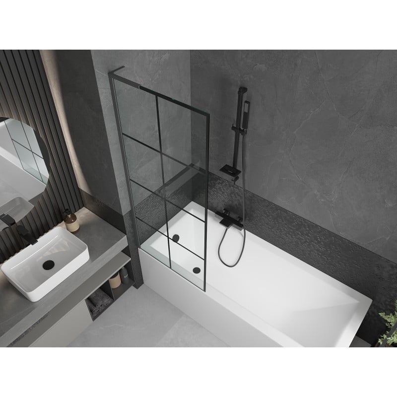 Mexen Next L paroi de baignoire à 1 battant 70 x 150 cm, grille noire, métal pistolet - 895-070-000-03-77-95