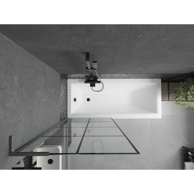 Mexen Next L paroi de baignoire 1 volet 80 x 150 cm, grille noire, métal gun - 895-080-000-03-77-95