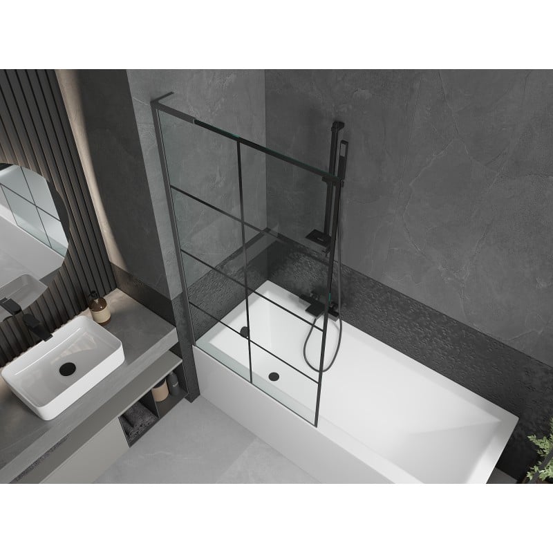 Mexen Next L paroi de baignoire 1 volet 90 x 150 cm, grille noire, métal canon - 895-090-000-03-77-95