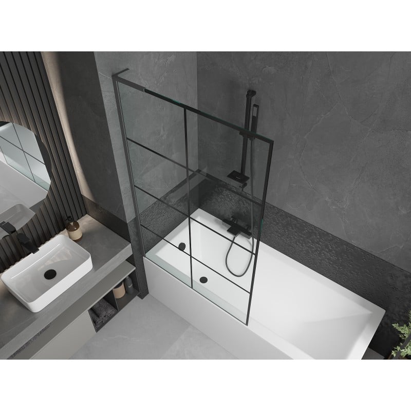 Mexen Next L paroi de baignoire à 1 panneau 100 x 150 cm, grille noire, métal gun - 895-100-000-03-77-95
