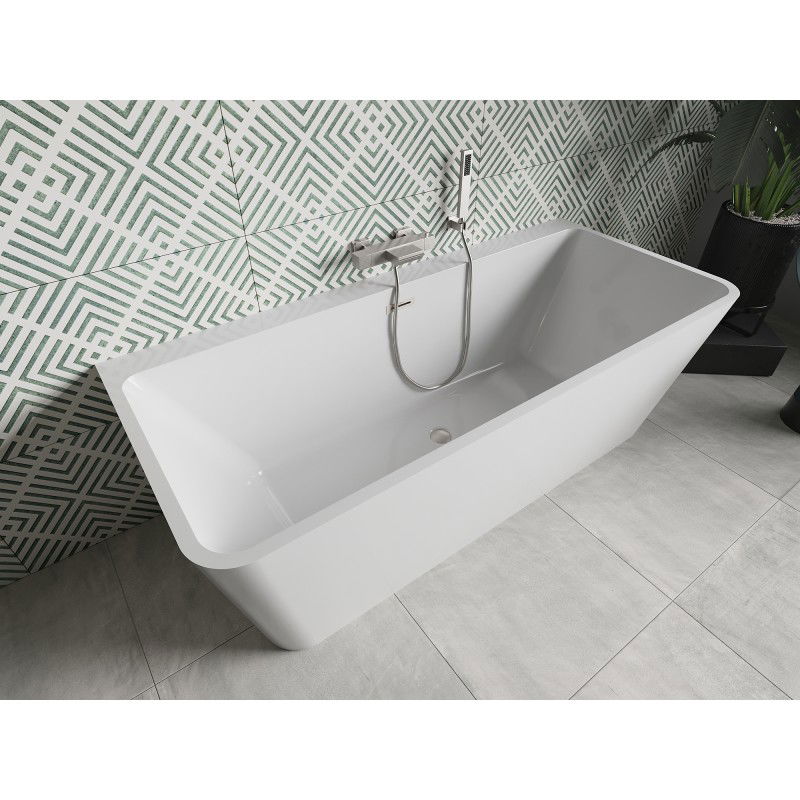Mexen Volta baignoire autoportante murale 150 x 75 cm, blanche, trop-plein en nickel brossé - 51131507500-97